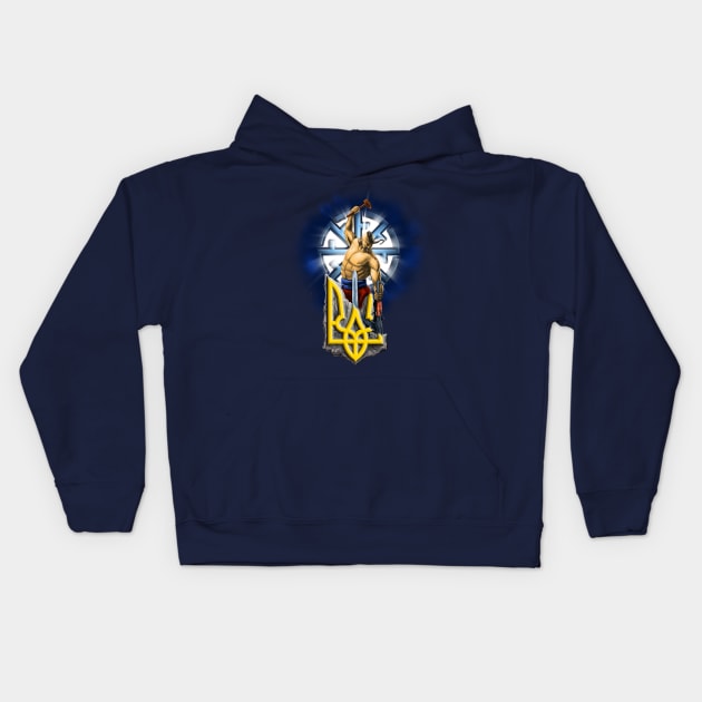 Cossack with trident Kids Hoodie by xlhombat